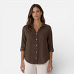 FJØRNA women's linen cotton blend shirt with relaxed fit, breathable fabric, ideal for summer casual wear.