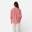 Women’s linen cotton blend shirt by FJØRNA, relaxed fit, breathable summer blouse with short sleeves and casual style.