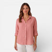 Women's linen cotton blend shirt by FJØRNA, relaxed fit, breathable summer blouse with short sleeves and casual style.