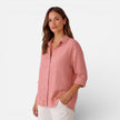 FJØRNA women's linen cotton blend shirt with relaxed fit, breathable summer blouse in natural linen fabric.