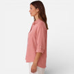 FJØRNA women's linen cotton blend shirt, breathable relaxed fit summer blouse with short sleeves and natural fabric texture.