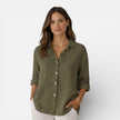 FJØRNA women's linen cotton blend shirt with relaxed fit, breathable summer shirt in natural linen and cotton fabric.
