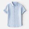 Men's FJØRNA linen shirt with short sleeves, breathable cotton blend fabric, featuring button-up front, ideal for casual wear.