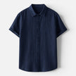 Men's linen shirt by FJØRNA, breathable cotton blend short sleeve button-up shirt for men, casual summer clothing.