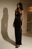 FJØRNA Studio | Black Satin Cut-Out Halter Gown with Open Back