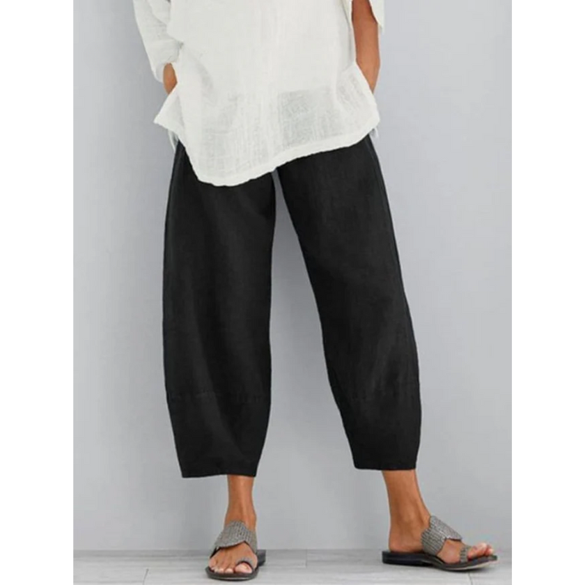 FJØRNA women's lightweight summer tapered elastic waist breathable cropped harem pants, casual and comfortable for warm weather.