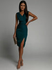 FJØRNA Amelie White Night Dress with side slit and deep V-back, elegant evening dress for special occasions.