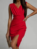 FJØRNA Amelie white evening dress with side slit and deep V-back neckline, elegant and stylish for special occasions