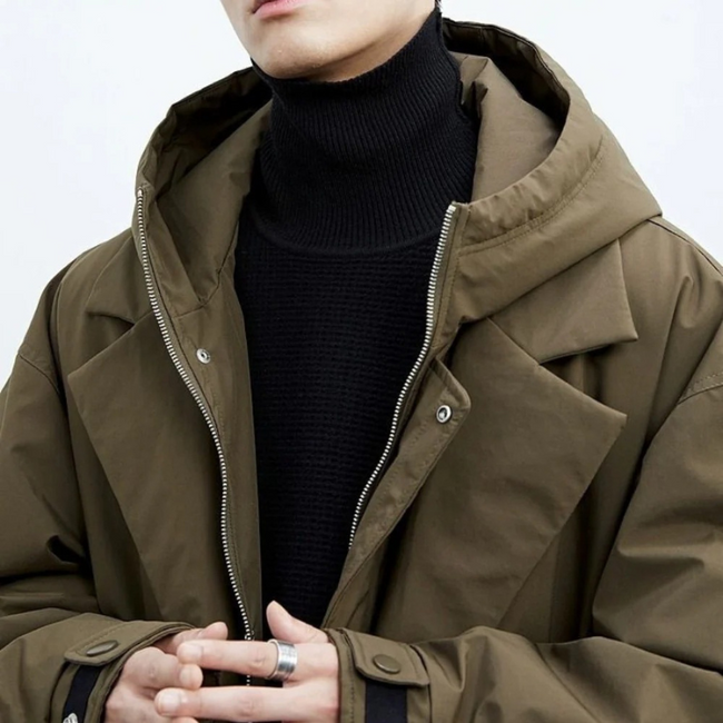 Men's Long Waterproof Puffer Trench Coat with Hood – Insulated Cold Weather Protection for Winter 2