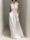 Linen V-Neck Maxi Dress Womens For Women