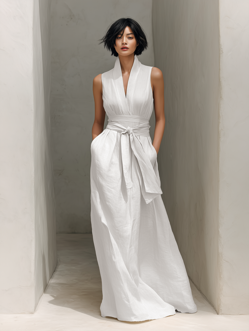 Linen V-Neck Maxi Dress Womens For Women