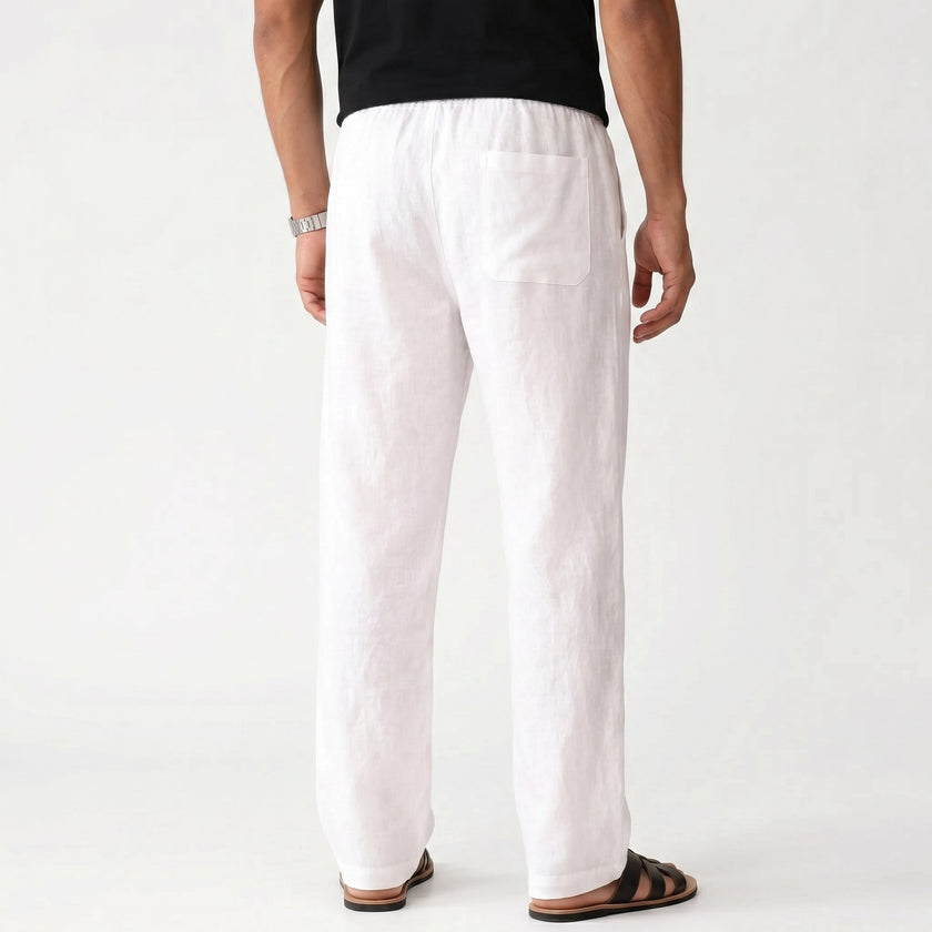 Men's breathable linen trousers by FJØRNA, showcasing lightweight, comfortable fit and relaxed style perfect for warm weather.