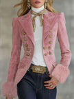 FJØRNA pink faux suede and fur blazer with multi-button lapel, stylish jackets and blazers for a chic wardrobe addition.
