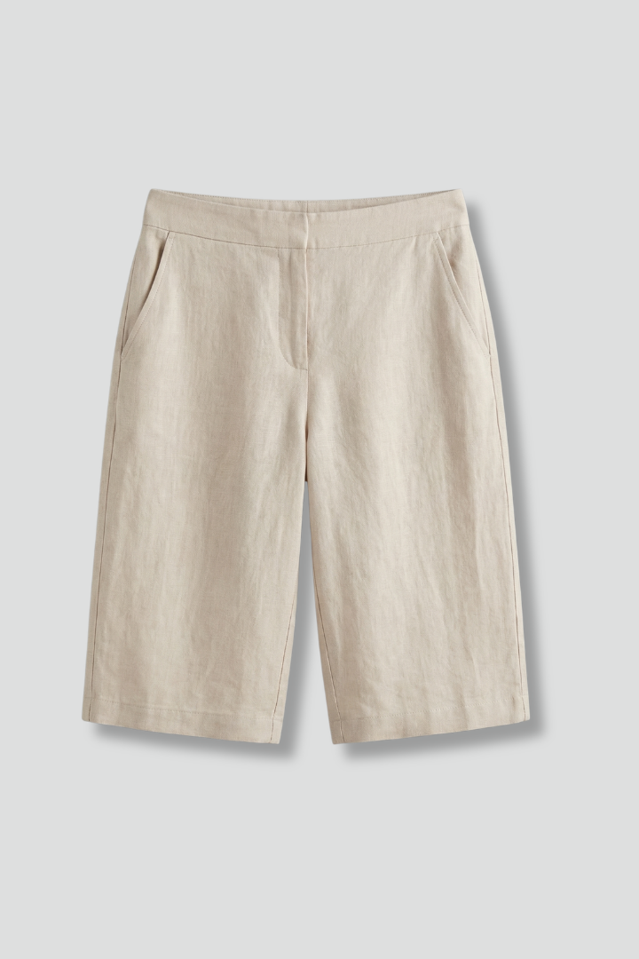 FJØRNA women's lightweight high-waist summer shorts with drawstring and pockets, knee-length casual shorts for warm weather.