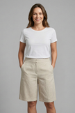 FJØRNA women’s high-waisted knee-length summer shorts with drawstring and pockets, lightweight and comfortable for warm weather.