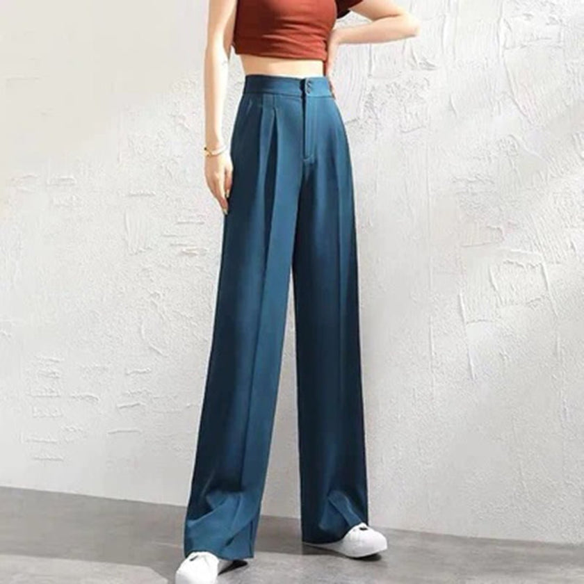 FJØRNA lightweight high-waisted wide-leg summer trousers for women, breathable and comfortable casual pants.