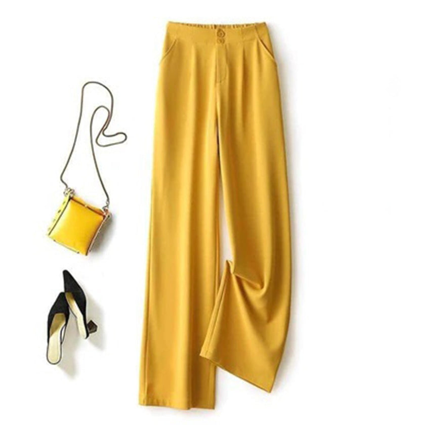 FJØRNA lightweight summer women's high waist wide-leg breathable pants, relaxed fit, soft fabric, suitable for warm weather.