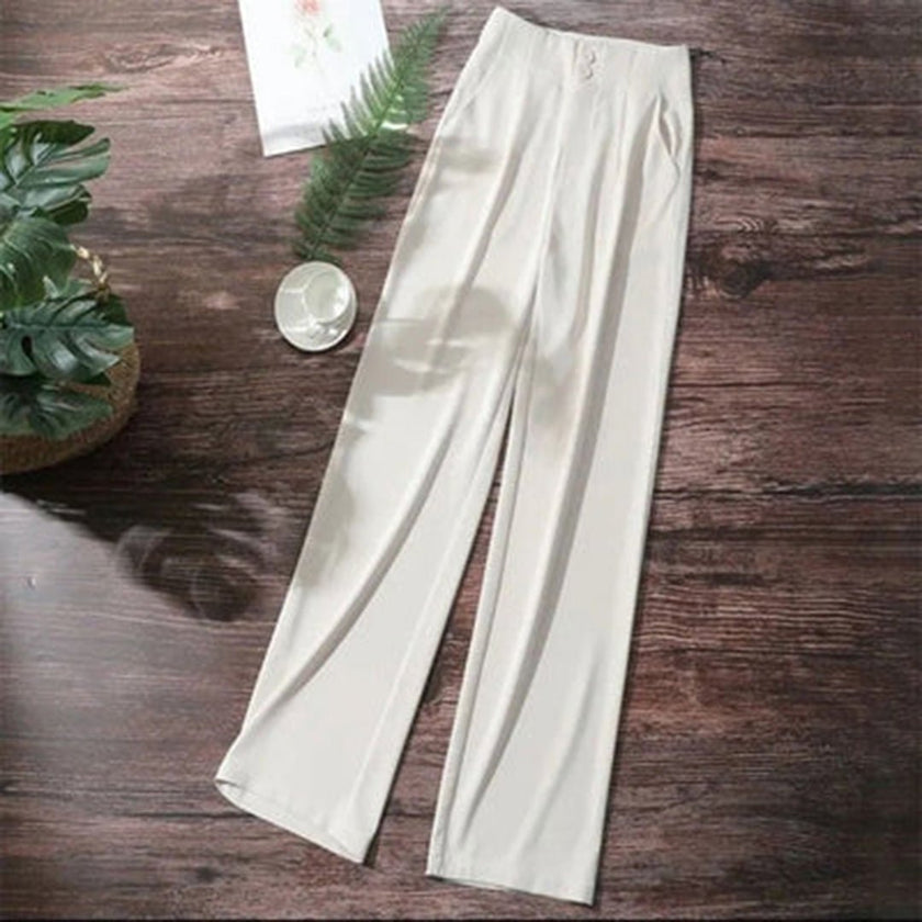 FJØRNA lightweight summer women's high-waisted wide-leg breathable pants shown in a natural pose