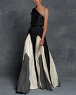 FJØRNA casual one-shoulder black and gray dress, perfect for vacation or beach days, stylish and comfortable summer dress