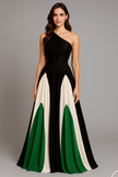 FJØRNA Vacation & Beach Days casual one-shoulder wedding dress in black and green, stylish and perfect for beach or vacation events.