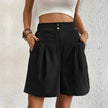 FJØRNA lightweight summer women's shorts with high waist, wide-leg design, and pleated fabric, perfect for warm weather.