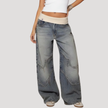 FJØRNA lightweight summer women's wide-leg jeans with elastic waist and breathable fabric, relaxed fit, casual style.
