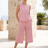 Pink FJØRNA women's two-piece co-ord set with striped pattern and pocket details, perfect for summer casual wear.