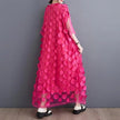 Pink FJØRNA black tulle party dress with o-neck, asymmetrical design, half sleeves, perfect for evening occasions.