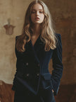 FJØRNA navy corduroy double-breasted blazer and wide-leg trouser two-piece set, stylish and tailored for a sophisticated look