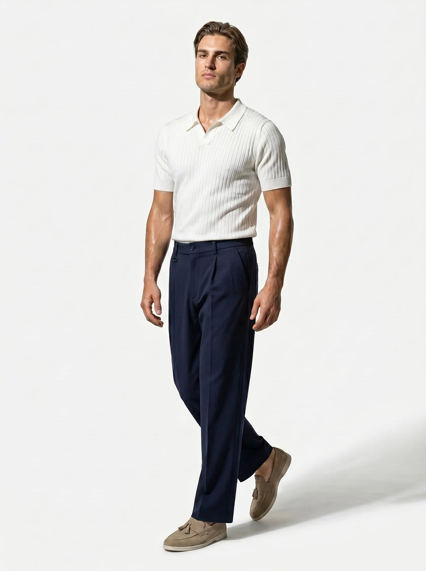 FJØRNA men's straight fit trousers in classic tailored style, perfect for everyday wear, shown in a neutral color.