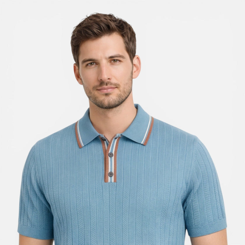 Men's lightweight ribbed cotton polo shirt by FJØRNA, classic fit, comfortable and stylish men's shirt for casual wear.