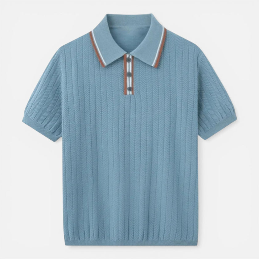 Men's lightweight ribbed cotton polo shirt by FJØRNA, featuring a classic fit and comfortable design for men.