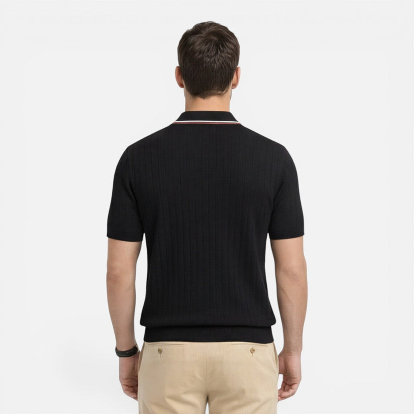 Men's lightweight ribbed cotton polo shirt by FJØRNA featuring a classic fit and comfortable design.