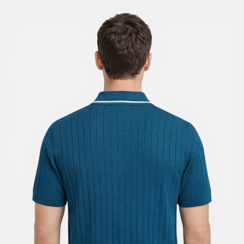 Men's ribbed cotton polo shirt by FJØRNA, lightweight and comfortable with a classic fit, suitable for casual wear.