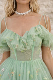FJØRNA green sage bustier dress featuring a fitted bodice and elegant design, perfect for stylish occasions.