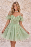 FJØRNA green sage bustier dress with fitted bodice and elegant design, perfect for stylish occasions.