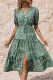 Sage green FJØRNA flowy dress with a relaxed fit, lightweight fabric, and elegant drape, perfect for casual or summer wear.