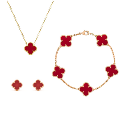 Linnea | Timeless Clover 3-in-1 Stainless Steel Jewelry Set: Necklace, Bracelet, and Earrings