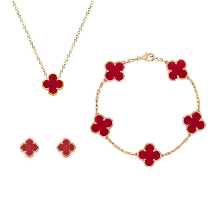 Frida | Clover Jewellery Set Elegant 3-Piece Stainless Steel Necklace, Bracelet and Earrings