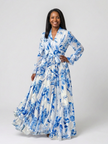 FJØRNA women's floral summer maxi dress with long sleeves and wrap design, perfect for warm weather and elegant occasions.