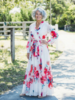 FJØRNA women's floral summer maxi dress with long sleeves and wrap design, perfect for warm weather and outdoor occasions.