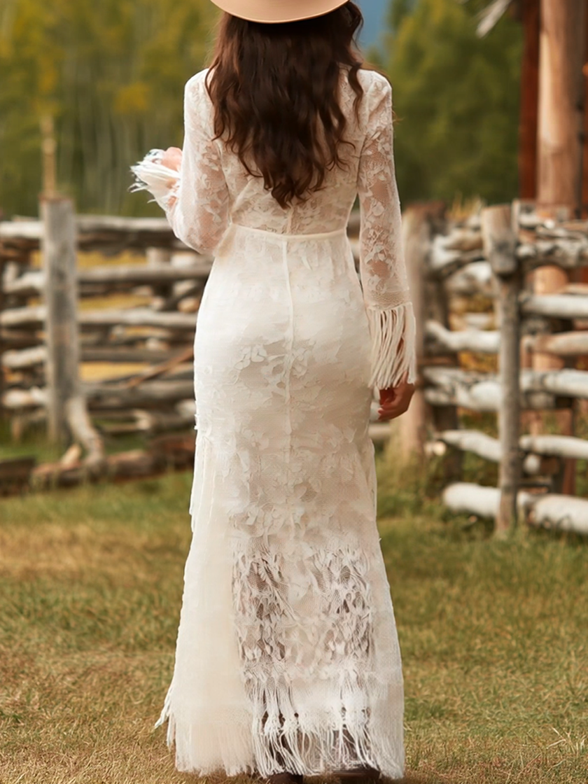 White Lace V-Neck Maxi Dress | Evening Dress
