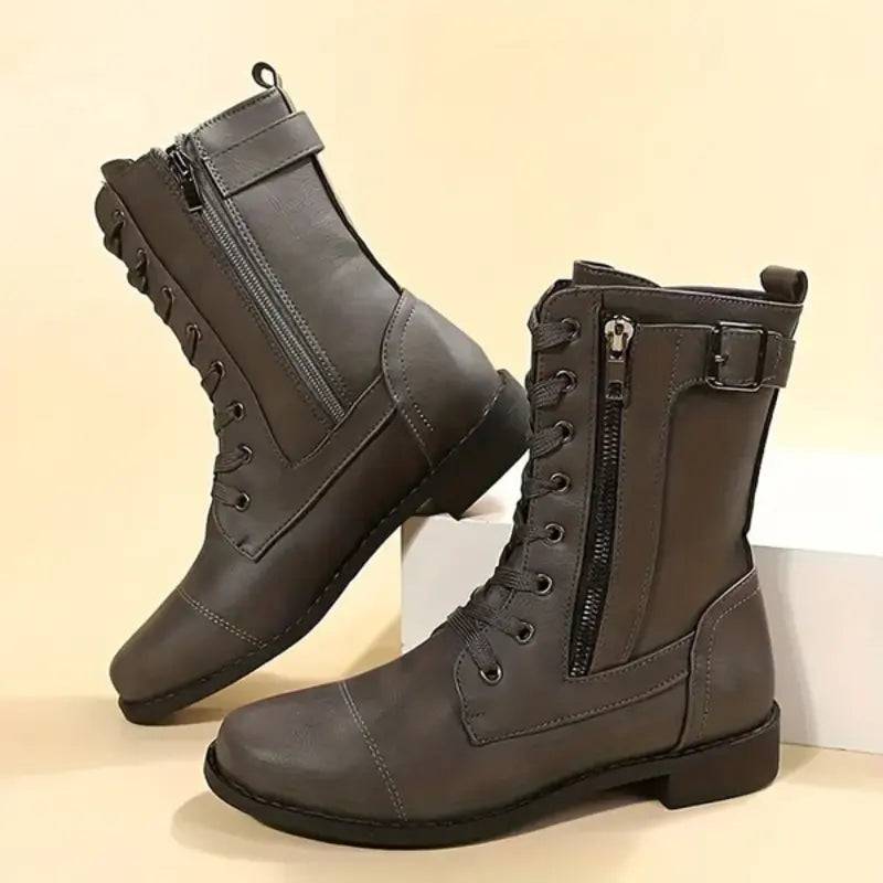 Mira | Round Toe High Boots with Side Zipper