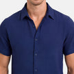 Men's short sleeve linen cotton blend shirt by FJØRNA, featuring a breathable summer fit and casual style.