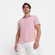 Men's linen cotton blend short sleeve shirt by FJØRNA, breathable summer fit, lightweight fabric, casual men's shirt in neutral color