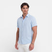 Men's short sleeve linen cotton blend shirt by FJØRNA, breathable summer fit, casual men's shirt with a relaxed style.
