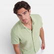 Men's FJØRNA linen cotton blend short sleeve shirt, breathable summer fit with lightweight fabric and casual style.