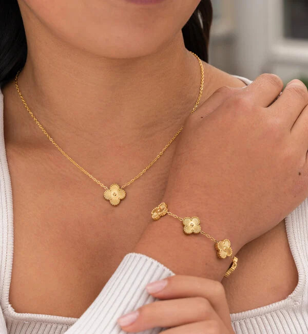 Frida | Clover Jewellery Set Elegant 3-Piece Stainless Steel Necklace, Bracelet and Earrings