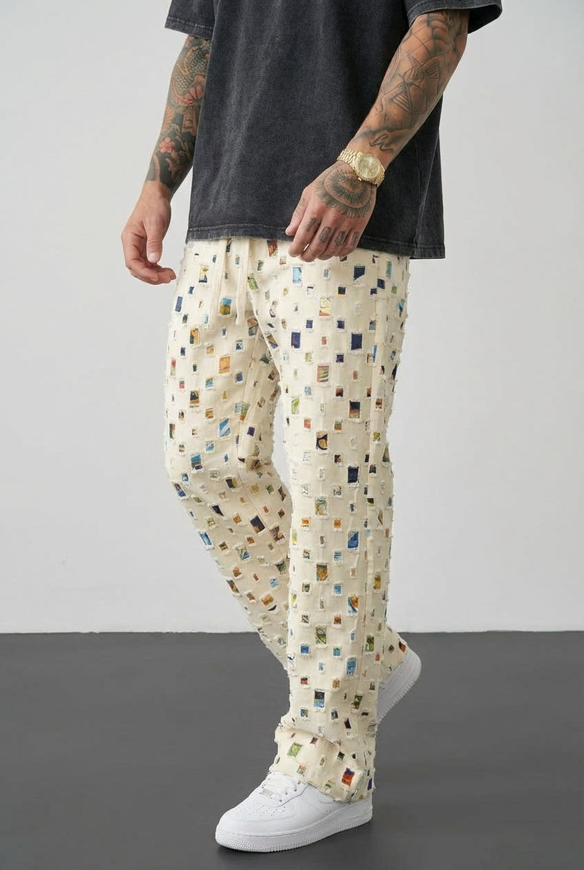 White straight-fit trousers by FJØRNA, featuring a classic tailored look and clean design, displayed on a model.