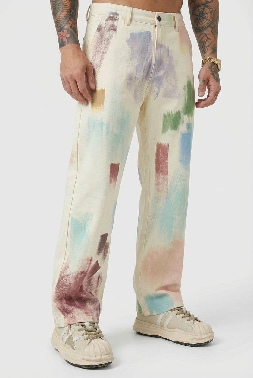 Black painted trousers by FJØRNA featuring a tailored fit and stylish design, shown on a model.